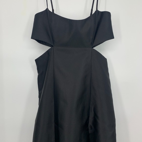 Alfred Sung Gown Dress Black Satin Maxi Cut Out Sleeveless Slit D840 - Picture 5 of 15